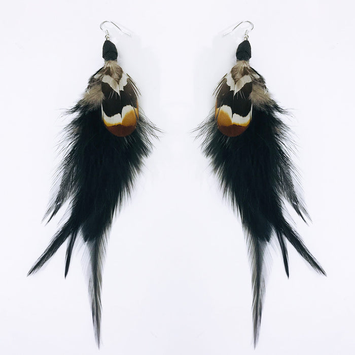 Creative Bohemian Vintage Peacock Feather Earrings with Ethnic Beads Design