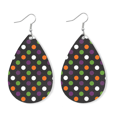 Halloween Pumpkin Polka Dot Cat Earrings - Cute Waterdrop Leather Earrings