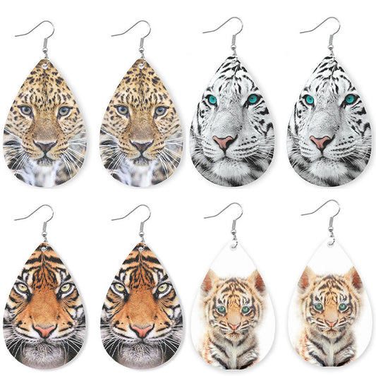 Pendientes originales de piel de tigre y leopardo con un diseño divertido y bonito