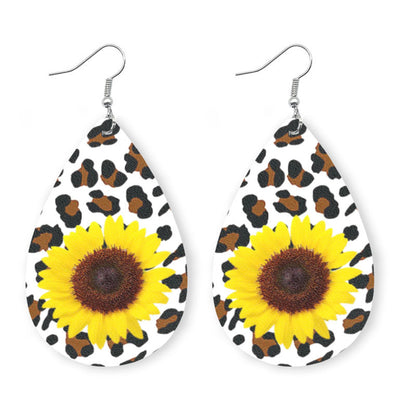 Original Sunflower Leather Earrings with Leopard and Sunflower Design