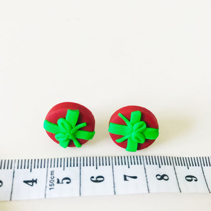 Green Gift Box and Snowman Clay Earrings - DIY Christmas Knot and Leaf Design