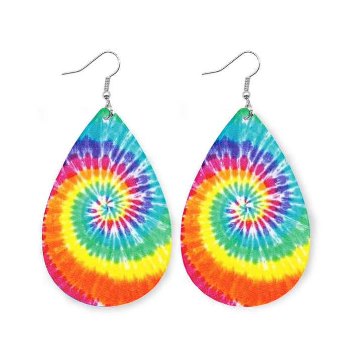 Original Porcelain Tie-Dye Leather Earrings with Artistic Ethnic Style