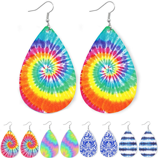 Original Porcelain Tie-Dye Leather Earrings with Artistic Ethnic Style