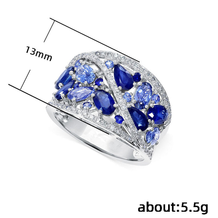 Blue zircon hollow ring