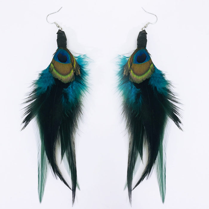 Creative Bohemian Vintage Peacock Feather Earrings with Ethnic Beads Design