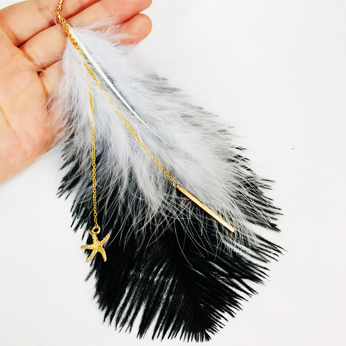 Pendientes creativos de plumas bohemias con diseño de borlas de cadena