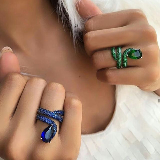 Anillo de circonita y diamante en forma de serpiente, joyería de fiesta para mujer