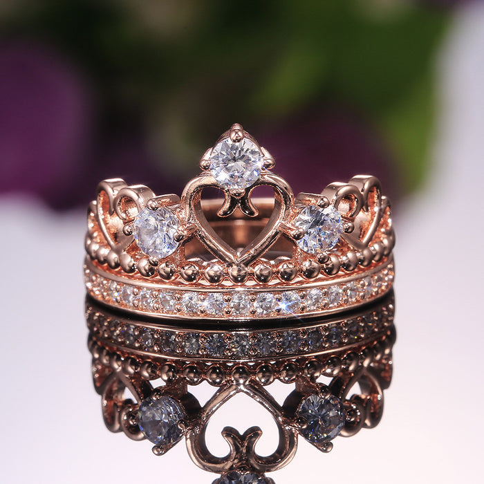 Hollow pattern diamond inlaid platinum ring couple ring - wallojewerly 