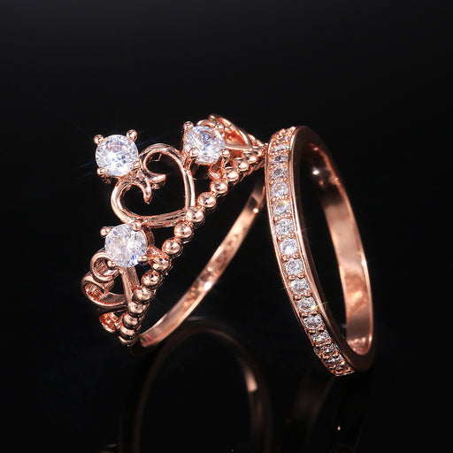 Hollow pattern diamond inlaid platinum ring couple ring - wallojewerly 