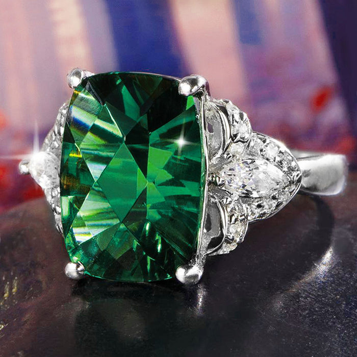 Green zircon ring women's prom party jewelry - wallojewerly 