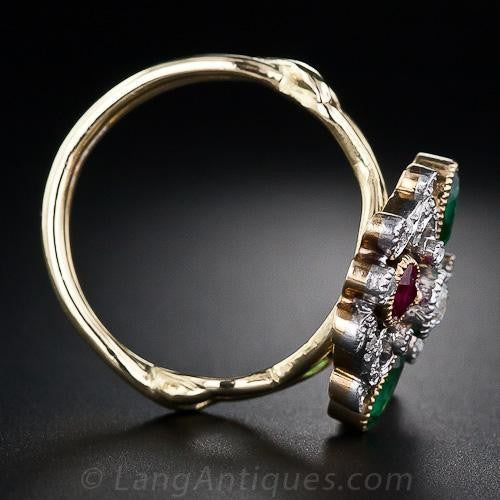 Two-color gemstone four-leaf clover ring European and American jewelry