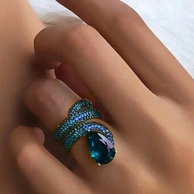 Anillo de circonita y diamante en forma de serpiente, joyería de fiesta para mujer