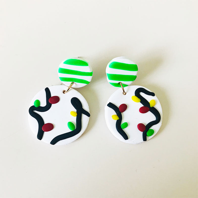 Green Gift Box and Snowman Clay Earrings - DIY Christmas Knot and Leaf Design