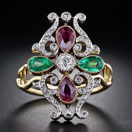 Two-color gemstone four-leaf clover ring European and American jewelry