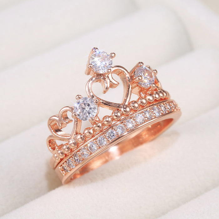Hollow pattern diamond inlaid platinum ring couple ring - wallojewerly 