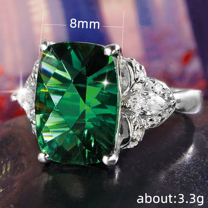 Green zircon ring women's prom party jewelry - wallojewerly 