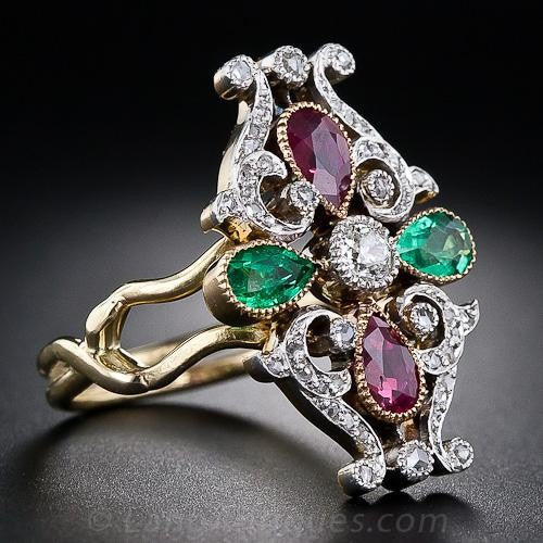 Two-color gemstone four-leaf clover ring European and American jewelry