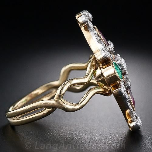 Two-color gemstone four-leaf clover ring European and American jewelry