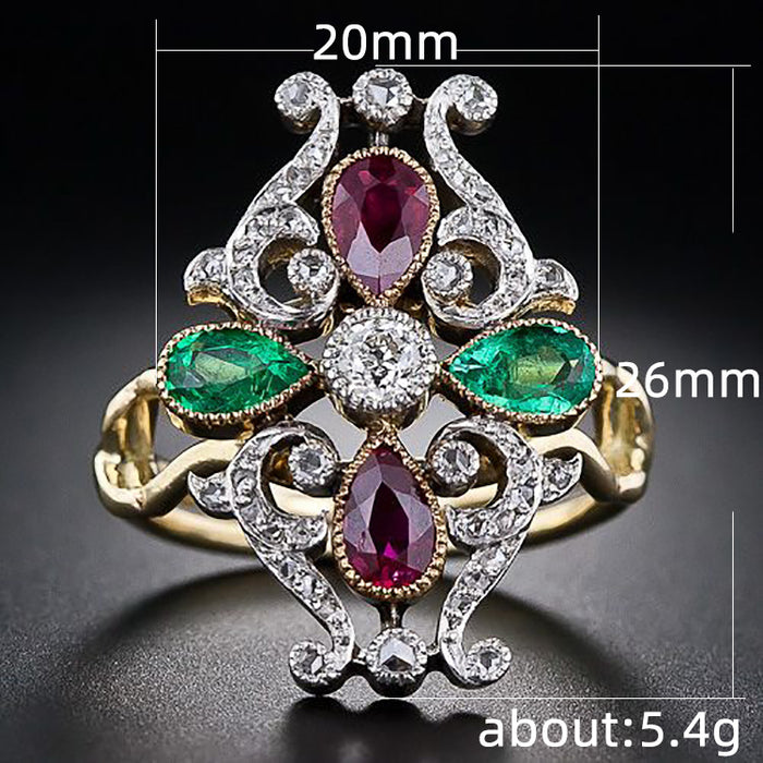 Two-color gemstone four-leaf clover ring European and American jewelry