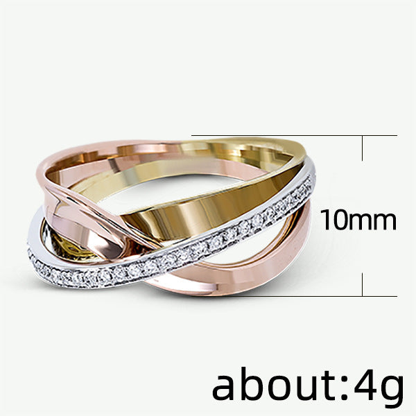 Creative three-color plated women's ring simple micro-inlaid ring