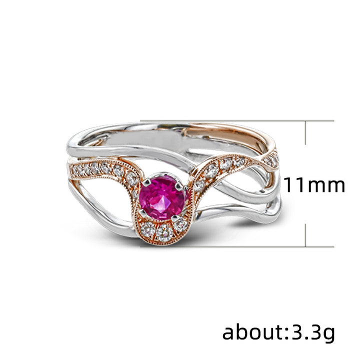 Women's two-tone ring streamlined geometric copper inlaid zircon