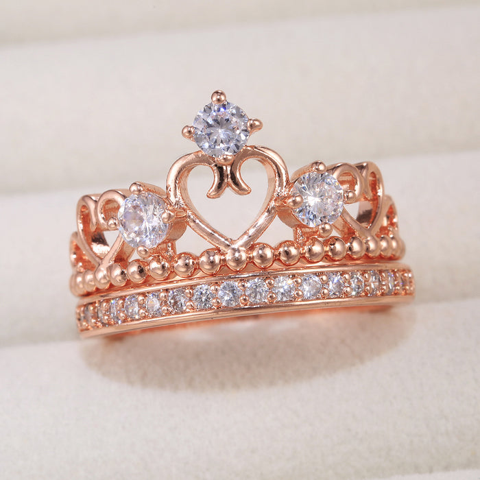 Hollow pattern diamond inlaid platinum ring couple ring - wallojewerly 