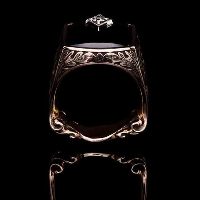 European and American retro carved alloy ring glue dripping diamond men's ring