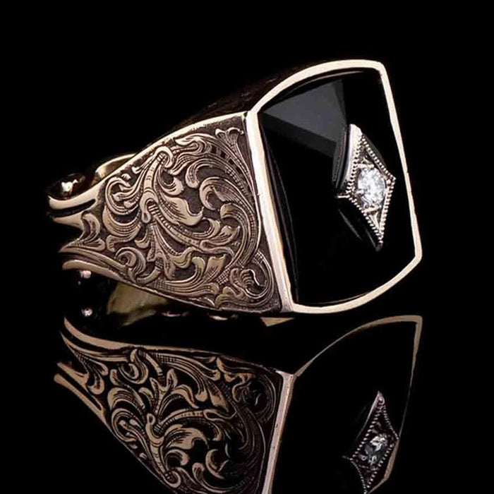 European and American retro carved alloy ring glue dripping diamond men's ring