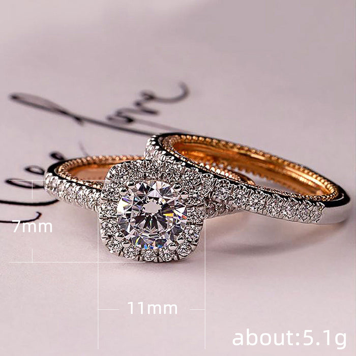 European and American exquisite luxury zircon couple's ring copper plated two-color micro-inlaid ring
