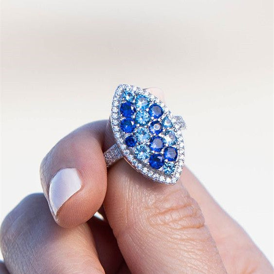 Blue zircon female ring copper plated silver ring accessories