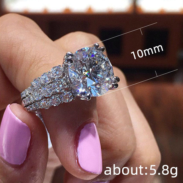 Anillo femenino redondo de diamantes Anillo de circonita estilo europeo y americano