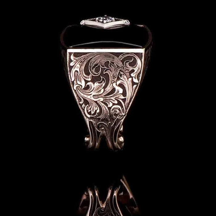 European and American retro carved alloy ring glue dripping diamond men's ring