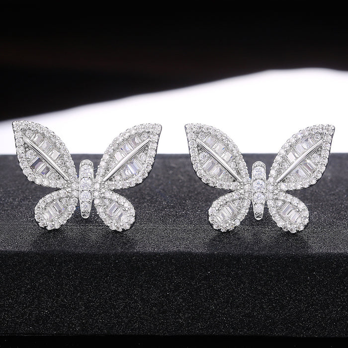 Pendientes de mariposa de moda japonesa y coreana, pendientes de temperamento con incrustaciones de diamantes