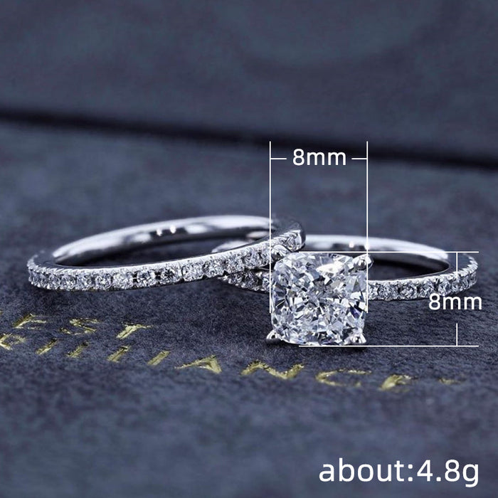 Anillo de bodas de aleación de circonitas cuadradas brillantes con diamantes de imitación