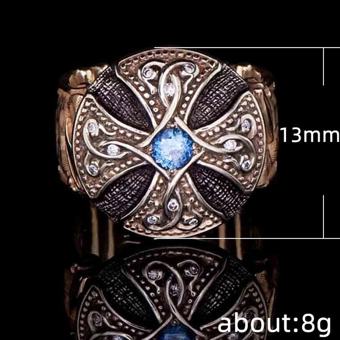 Retro punk style cross flower men's ring