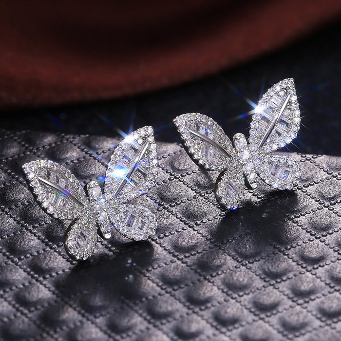 Pendientes de mariposa de moda japonesa y coreana, pendientes de temperamento con incrustaciones de diamantes