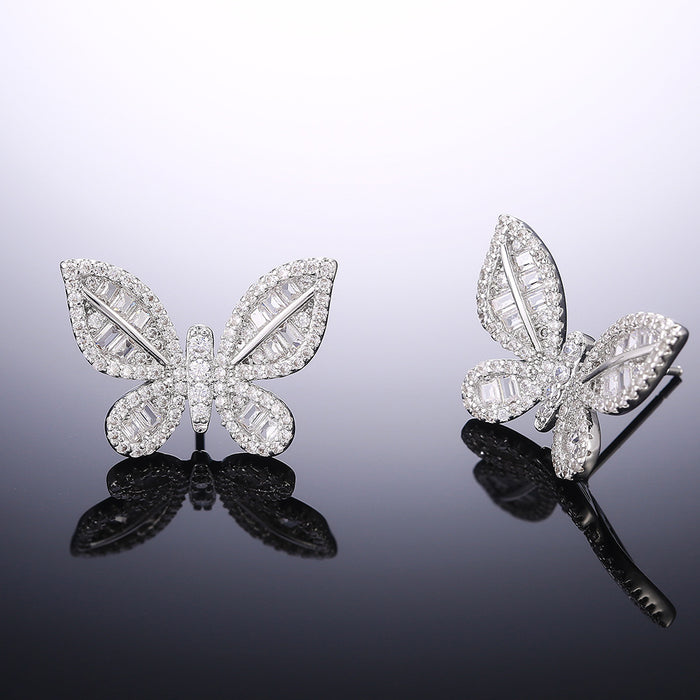 Pendientes de mariposa de moda japonesa y coreana, pendientes de temperamento con incrustaciones de diamantes