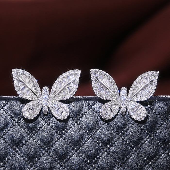 Pendientes de mariposa de moda japonesa y coreana, pendientes de temperamento con incrustaciones de diamantes