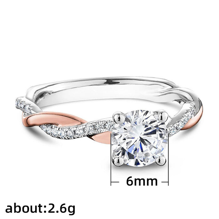 Women's Two Tone Claw Set Round Zirconia Engagement Ring