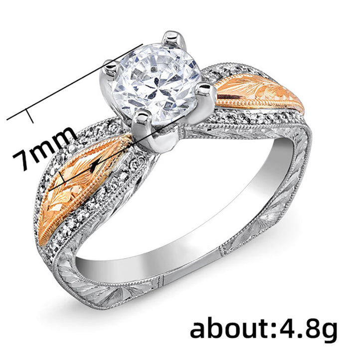 Women's Two-tone Engagement Ring Copper Plated White Gold Micro-paved