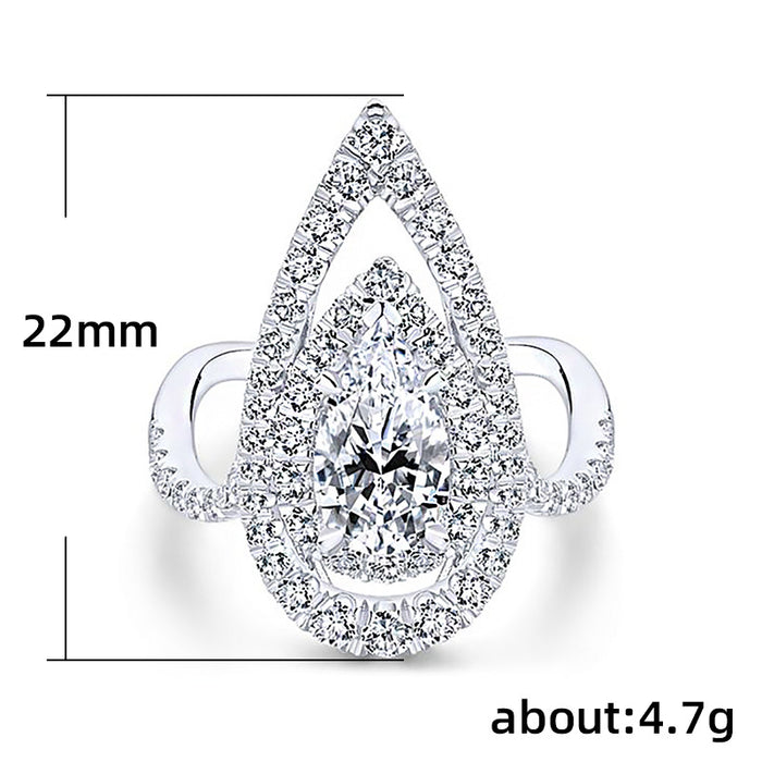 Anillo de circonita con forma de pera y gota de agua para mujer, joyería de compromiso con diamantes brillantes