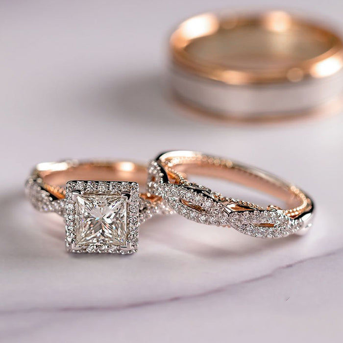 Rose gold three-piece ring set