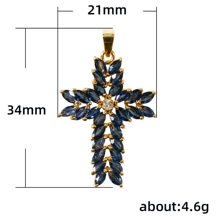 Cross Pendant with Blue Crystal Necklace Vintage Jewelry