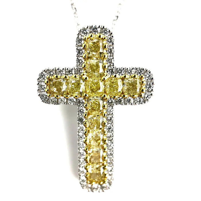 Collar con cruz de circonita de cristal amarillo con incrustaciones de cobre, joyería de moda urbana