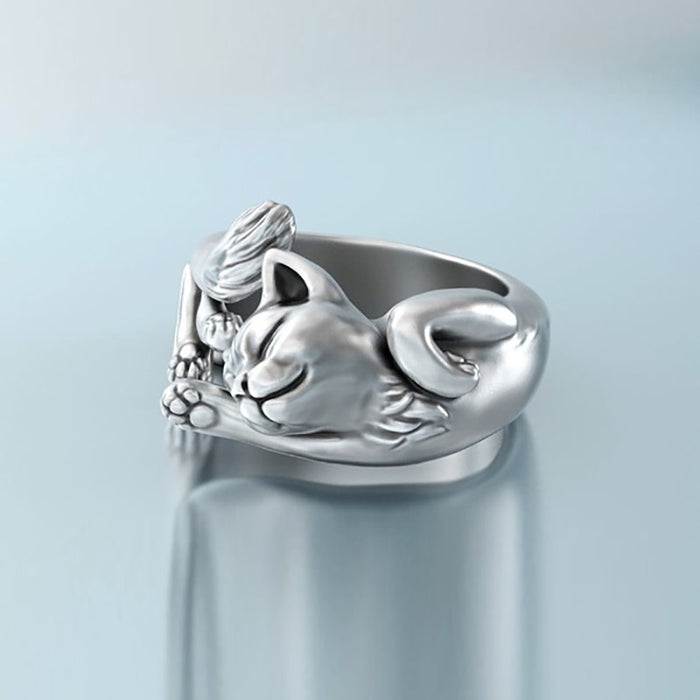 Kitten Ring Copper Silver Plated Women's Jewelry