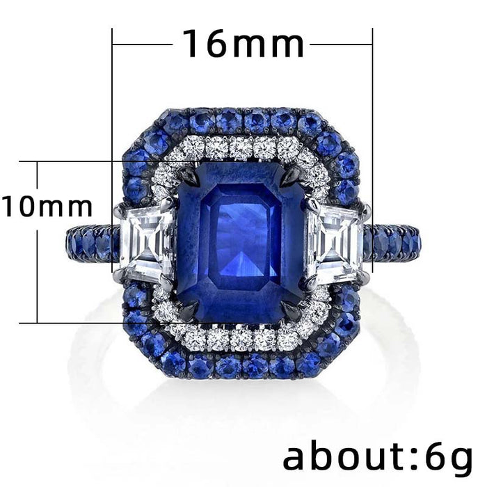 Anillo de aleación de galvanoplastia con diamantes de imitación azules para mujer de moda