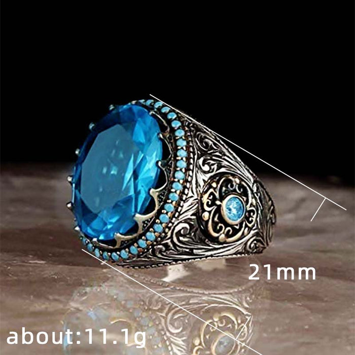 Anillo grande de piedra preciosa azul redonda para mujer