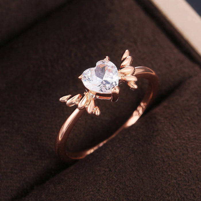 Micro-inlaid zircon heart ring personality creative ring