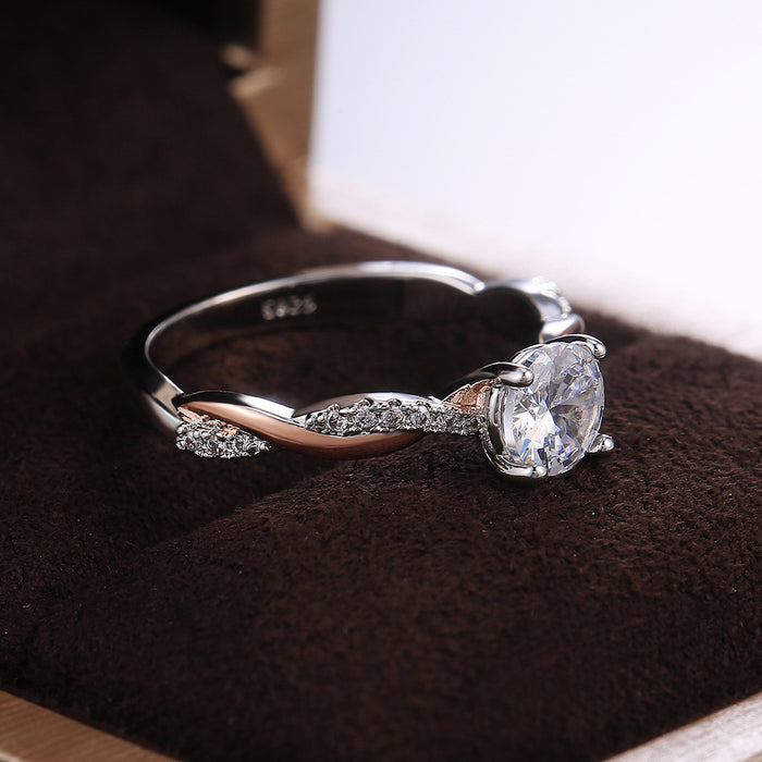 Women's Two Tone Claw Set Round Zirconia Engagement Ring