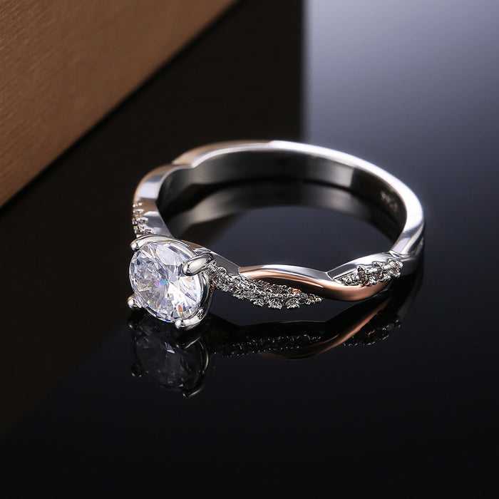 Women's Two Tone Claw Set Round Zirconia Engagement Ring